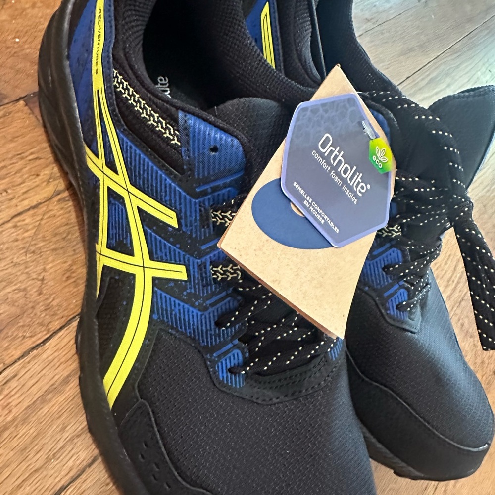 Asics Black and Blue Athletic Shoes with Breathable Mesh
